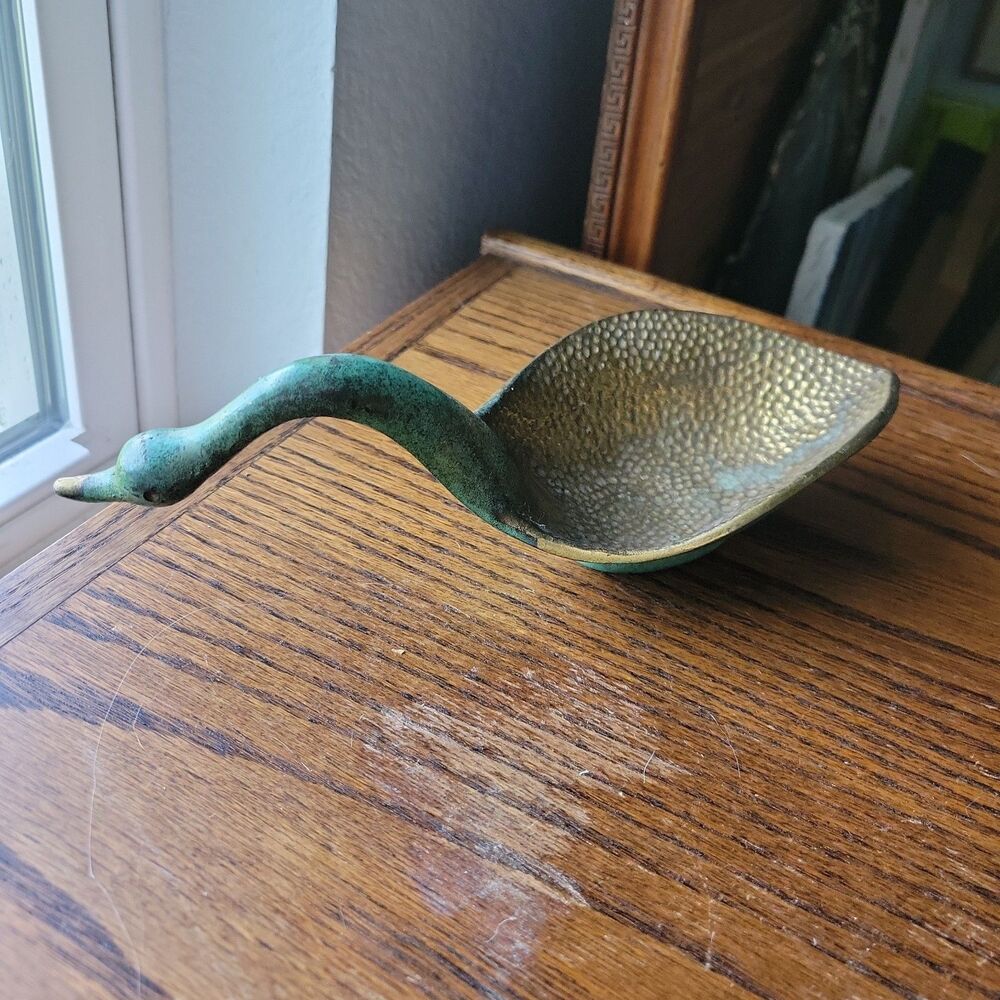 Vtg Isreal Pal Bell Bronze Swan Goose Beautiful Astray trinket dish Patina MCM